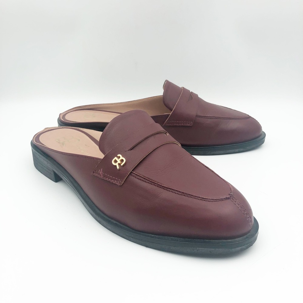 Anthropologie Raphaella Booz Shoes Womens 6 Burgundy Leather Penny Loafer Mules
